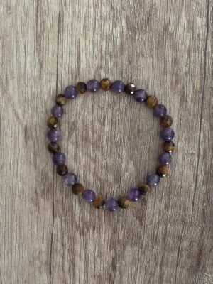 Pulsera Ojo Tigre facetado y Amatista