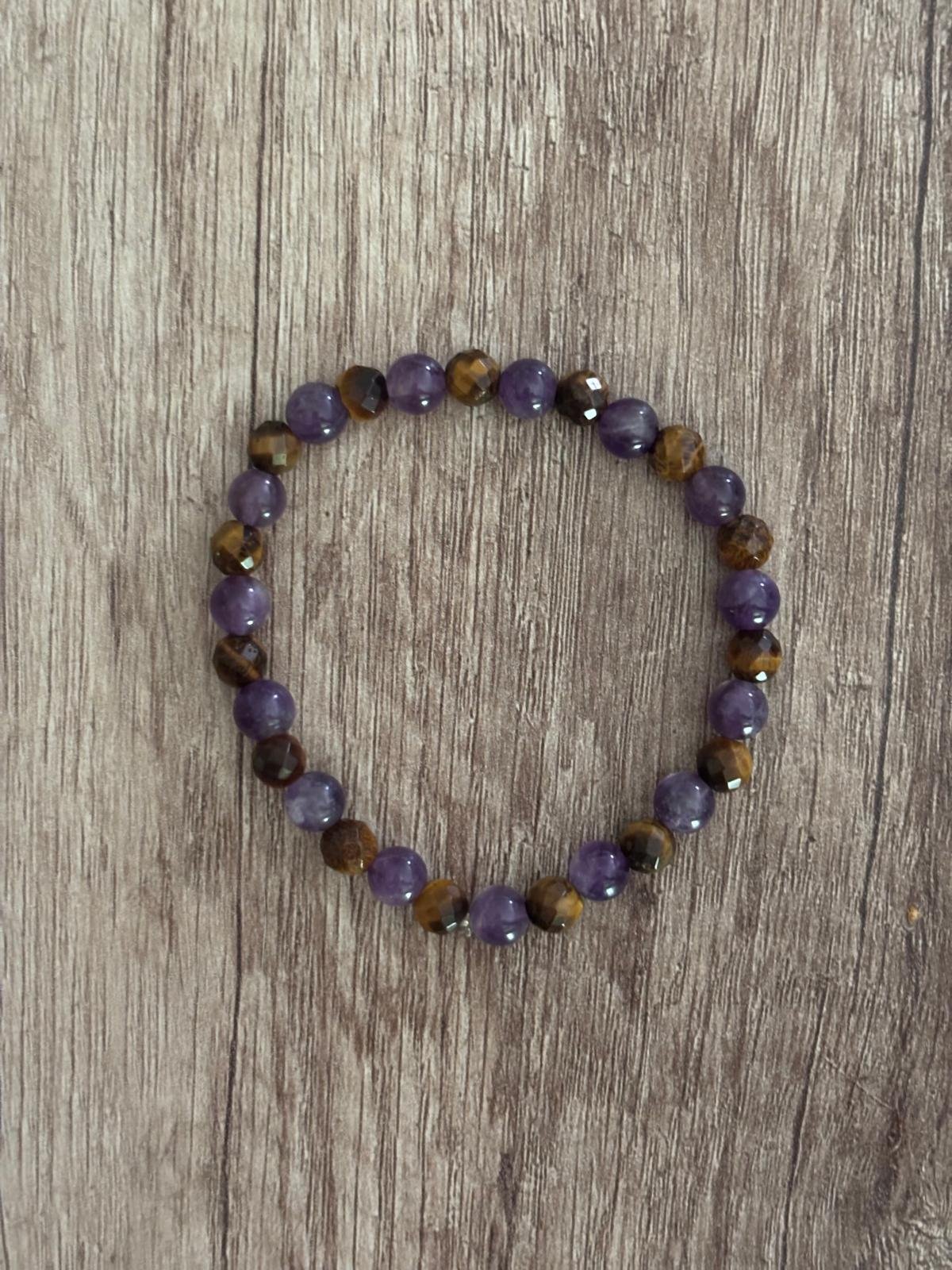 Pulsera Ojo Tigre facetado y Amatista